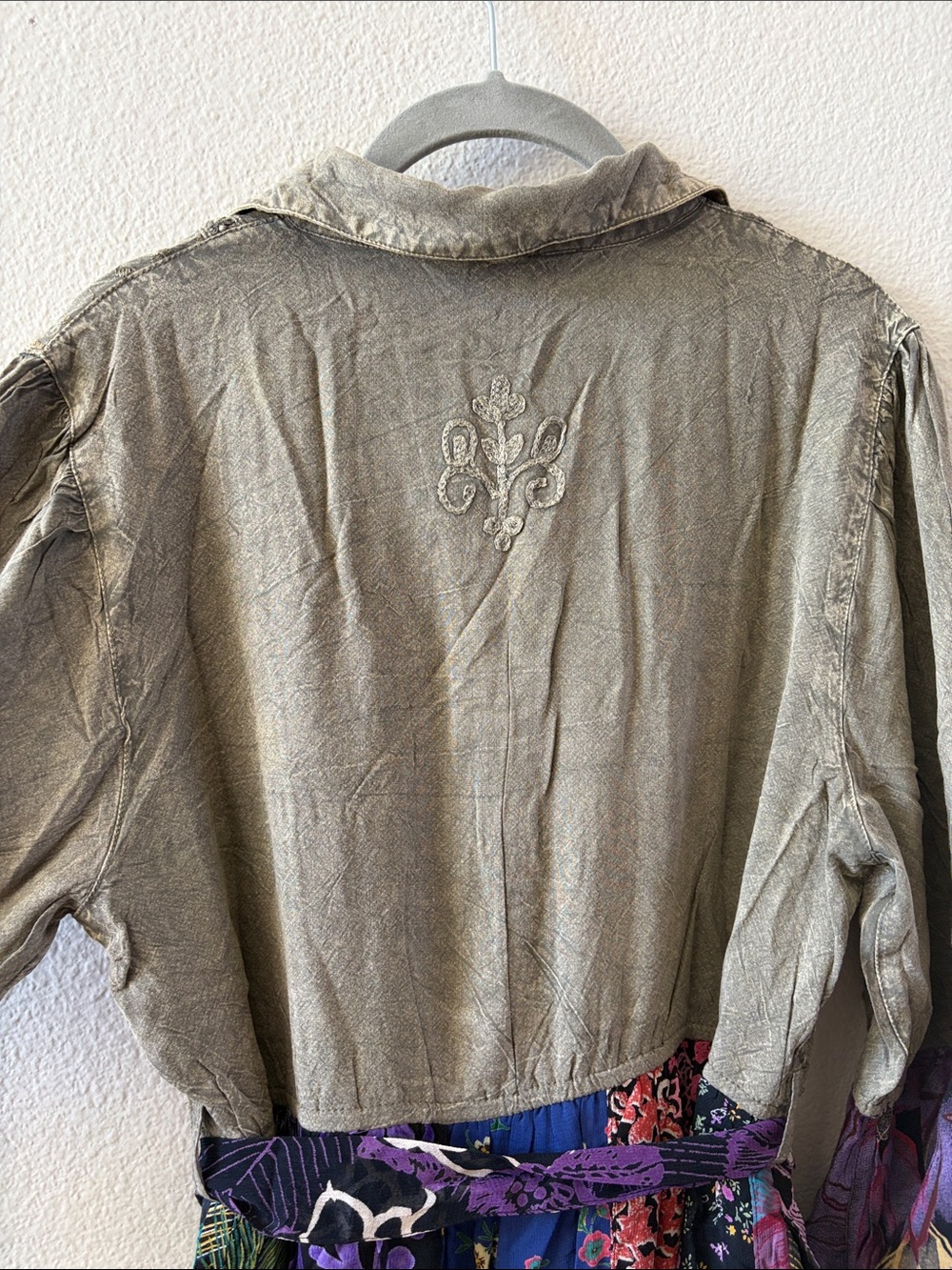 Boho Patchwork Long Sleeve Dress in Olive & Purple - Picture 9 of 11